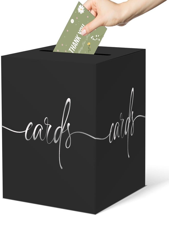 CINSOEN Black Card Box with Silver Foil Design, Paperboard Card Box for Birthday Wedding Party Graduation Retirement Anniversary Valentine's Day & Baby Showers Halloween, Raffle or Money Box - Image 1