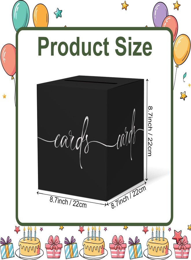 CINSOEN Black Card Box with Silver Foil Design, Paperboard Card Box for Birthday Wedding Party Graduation Retirement Anniversary Valentine's Day & Baby Showers Halloween, Raffle or Money Box - Image 3