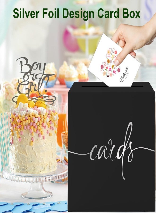 CINSOEN Black Card Box with Silver Foil Design, Paperboard Card Box for Birthday Wedding Party Graduation Retirement Anniversary Valentine's Day & Baby Showers Halloween, Raffle or Money Box - Image 4