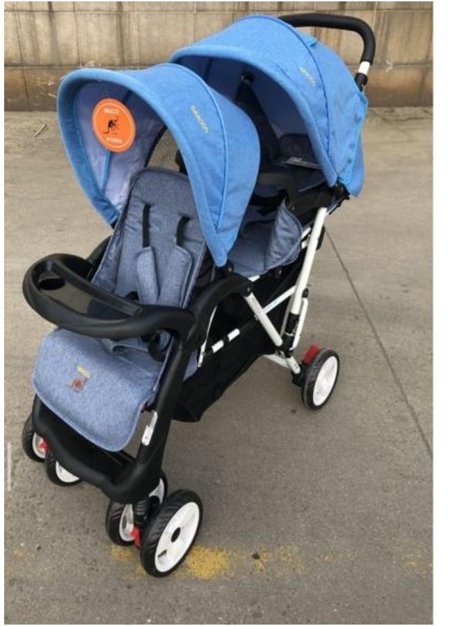 Generic Double Stroller, Double Stroller with Adjustable Backrest, Footrest, Foldable Design for Easy Transport - (Milk Color).  - Image 1