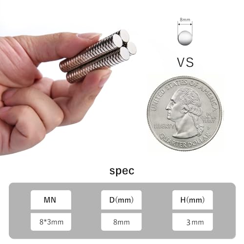 RHINOCATS 45 pcs Small Magnets，Mini Round Magnets Multi-Use for Miniatures, DIY, Office, Hobbies, Crafts and Science, Tiny Size：8mm x 3mm(DxH) - Image 3