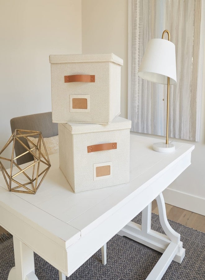 ZICOTO Decorative File Organizer Box Set of 2 - Collapsible Linen Filing Cabinets w/Handles Are Perfect to Store all Your Documents & Hanging File Folders - Portable Easy Slide Crates with Lid - Image 3