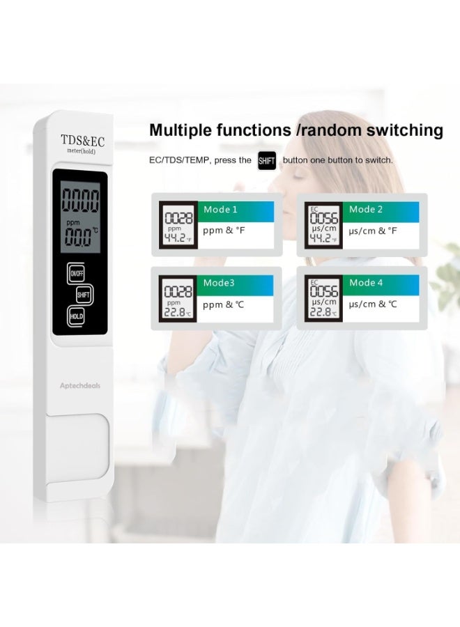 Chabeia (TDS)/EC Water Tester Meter, With Temperature, electrical conductivity & Water Quality, Measurement For Drinking Water, Aquarium, Agriculture Fertilizer, Easy Use（White） - Image 2