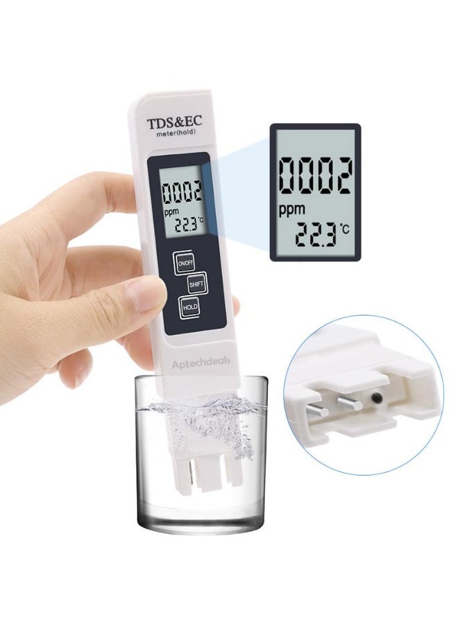 Chabeia (TDS)/EC Water Tester Meter, With Temperature, electrical conductivity & Water Quality, Measurement For Drinking Water, Aquarium, Agriculture Fertilizer, Easy Use（White） - Image 3