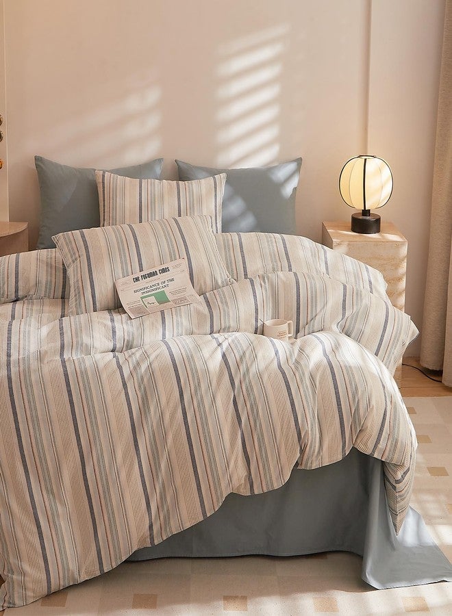 LifeTB Striped Duvet Cover Set Queen, 100% Washed Cotton Blue White Stripes Pattern Printed Comforter Cover, 3 Pieces Striped Bedding Set Comfy Breathable Duvet Cover Queen with 2 Pillowcases - Image 3