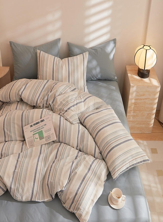 LifeTB Striped Duvet Cover Set Queen, 100% Washed Cotton Blue White Stripes Pattern Printed Comforter Cover, 3 Pieces Striped Bedding Set Comfy Breathable Duvet Cover Queen with 2 Pillowcases - Image 4