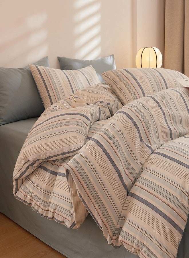 LifeTB Striped Duvet Cover Set Queen, 100% Washed Cotton Blue White Stripes Pattern Printed Comforter Cover, 3 Pieces Striped Bedding Set Comfy Breathable Duvet Cover Queen with 2 Pillowcases - Image 2