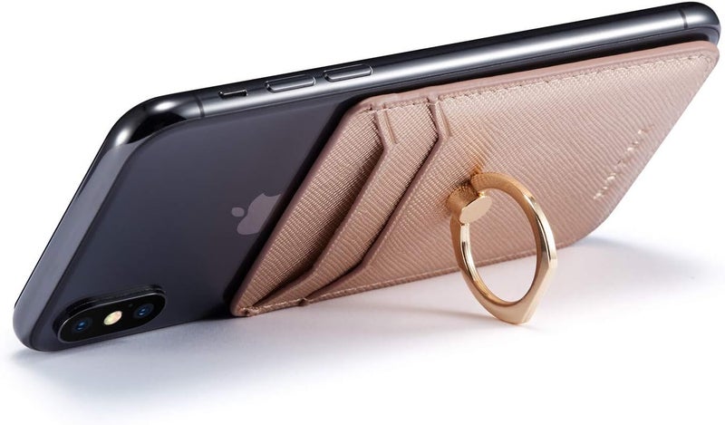 TOPWOOZU Phone Card Holder with Ring Grip for Back of Phone,Adhesive Stick-on Credit Card Wallet Pocket for iPhone,Android and Smartphones Rosegold - Image 2
