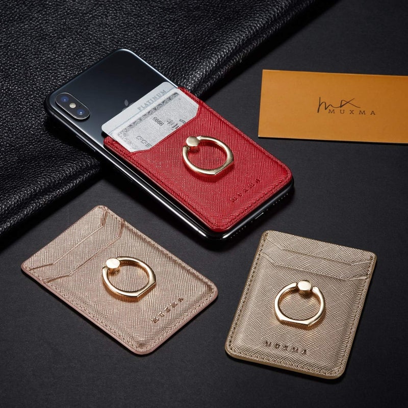 TOPWOOZU Phone Card Holder with Ring Grip for Back of Phone,Adhesive Stick-on Credit Card Wallet Pocket for iPhone,Android and Smartphones Rosegold - Image 5