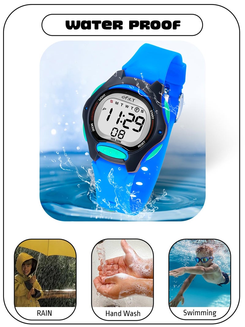 SPIKY Digital Sports Watch for Kids (Blue) | Multifunctional with Luminous LED Display & Alarm | Water Resistant & Silicone Strap | Birthday Gift Wrist Watches for Boys & Girls | Age 2-14 Yrs - Image 5