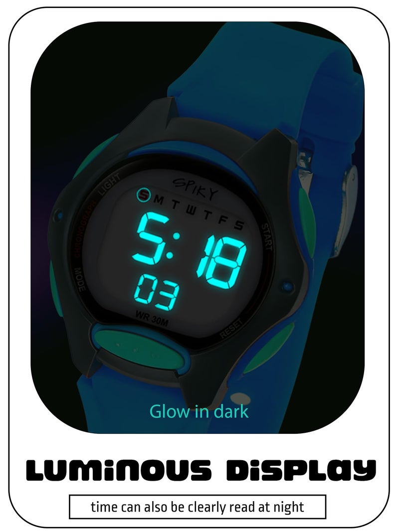 SPIKY Digital Sports Watch for Kids (Blue) | Multifunctional with Luminous LED Display & Alarm | Water Resistant & Silicone Strap | Birthday Gift Wrist Watches for Boys & Girls | Age 2-14 Yrs - Image 2
