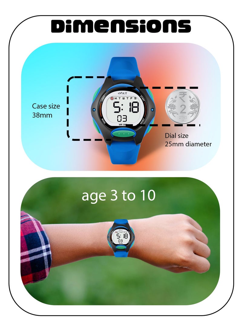 SPIKY Digital Sports Watch for Kids (Blue) | Multifunctional with Luminous LED Display & Alarm | Water Resistant & Silicone Strap | Birthday Gift Wrist Watches for Boys & Girls | Age 2-14 Yrs - Image 3