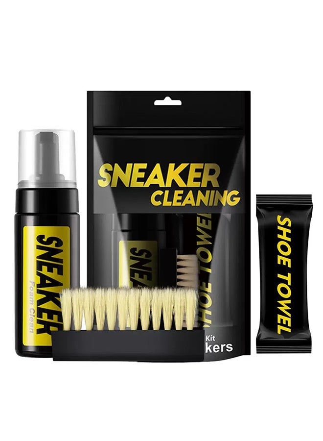 مجموعة منظف الأحذية، مجموعة منظف الأحذية للسكّار، منظف الأحذية الخالي من الماء مع فرشاة الأحذية ومنشفة ملابس الألياف الدقيقة، 3 في 1 يزيل رذاذ مزيل البقع الأوساخ والقاذورات والأعشاب - Image 1