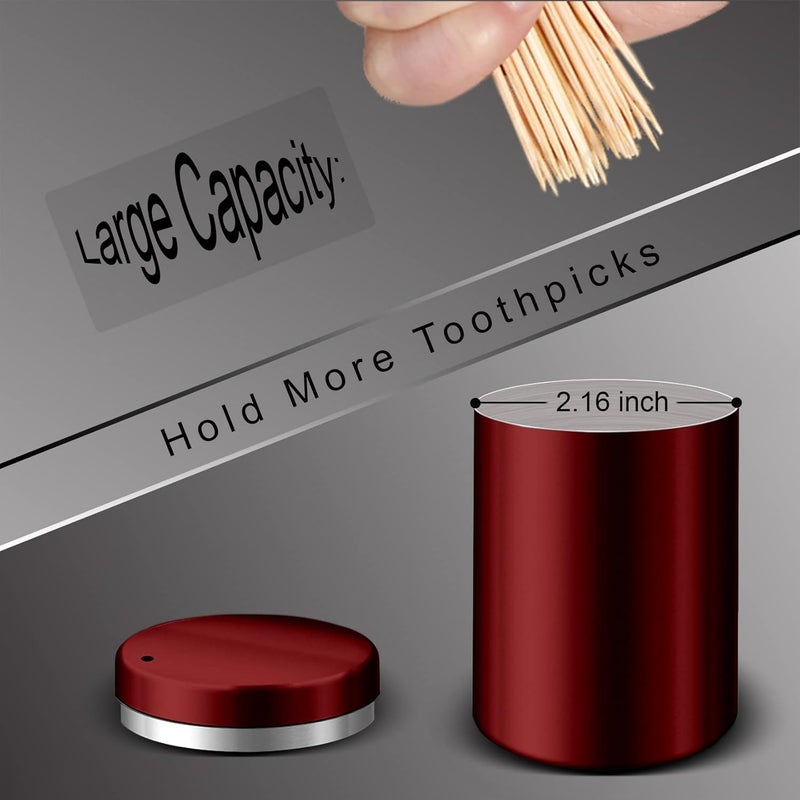 YIFOCUS Toothpick Holder, Stainless Steel Metal Wine Red Toothpicks Dispenser, Tooth Picks Lot Container Storage Novelty Box with 500 Pieces Round Bamboo Toothpicks for Teeth and Home Kitchen - Image 3
