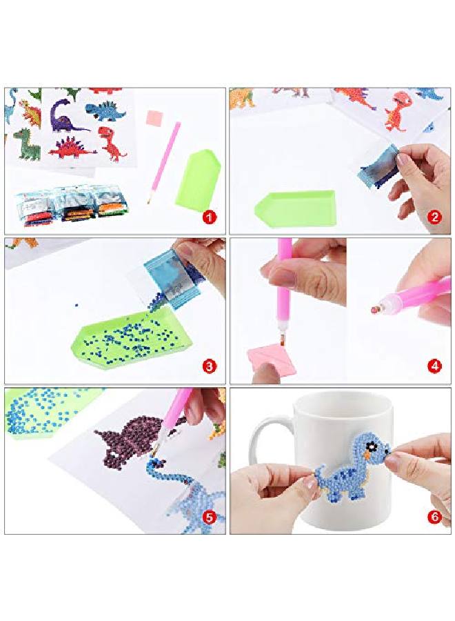 Outus 18 Pieces Diamond Painting Stickers Kit For Boys Girls And Adult Beginners 5D Diy Diamond Painting Stickers Paint By Numbers Kits Handmade Art Craft (Dinosaur Style) - Image 4