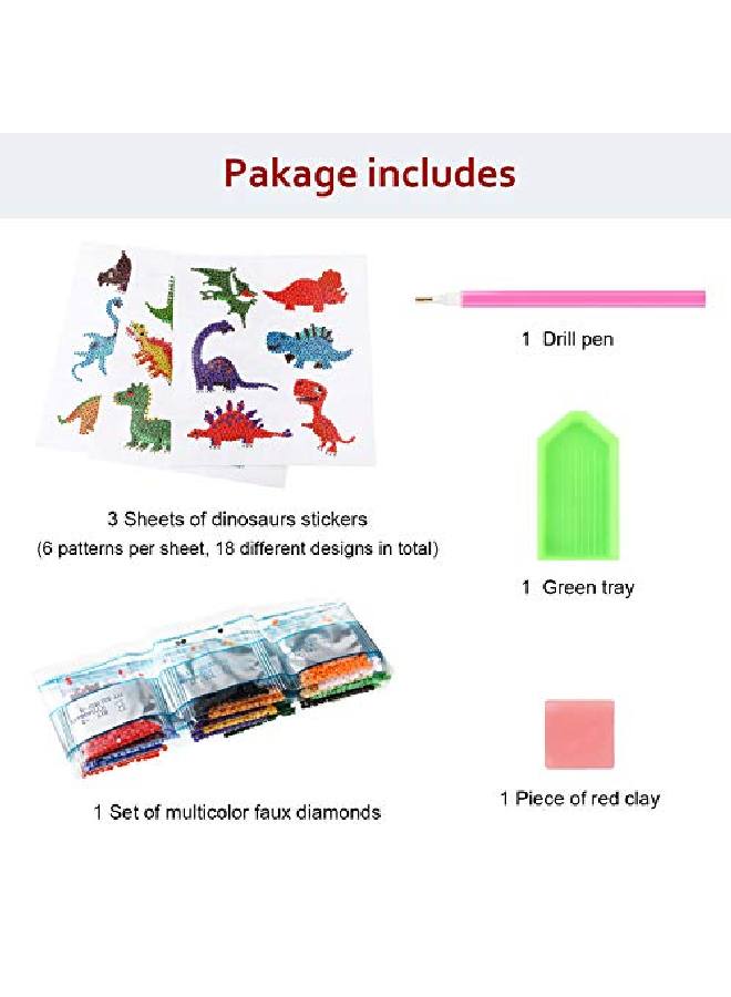 Outus 18 Pieces Diamond Painting Stickers Kit For Boys Girls And Adult Beginners 5D Diy Diamond Painting Stickers Paint By Numbers Kits Handmade Art Craft (Dinosaur Style) - Image 2