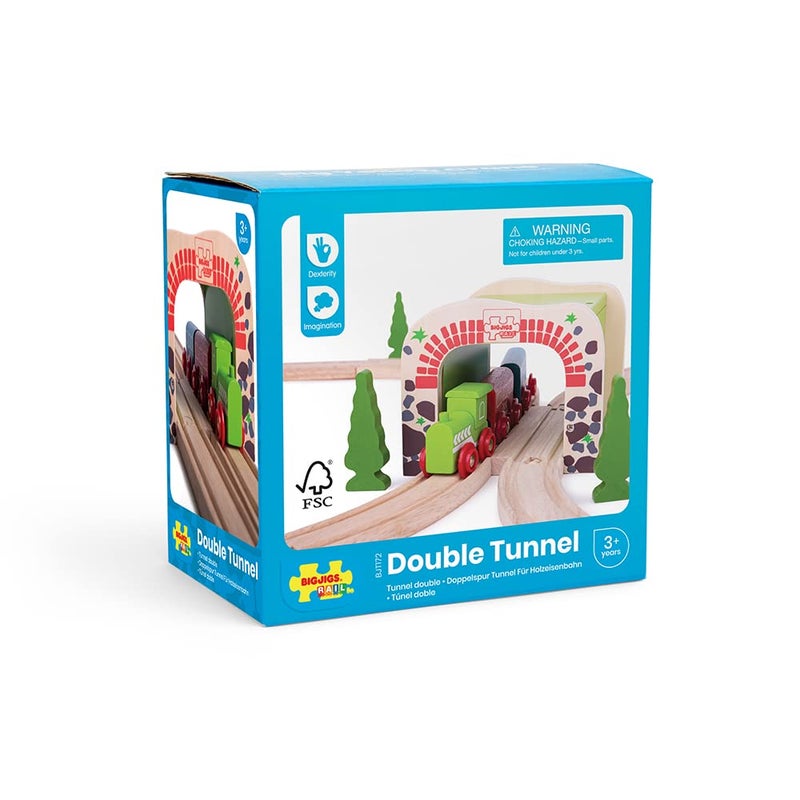 Bigjigs Rail بيججيجس ريل، نفق مزدوج، ألعاب خشبية، مجموعة قطار، نفق قطار، ملحقات مسار القطار الخشبي، ملحقات بيججيجس، ألعاب قطار، نفق قطار للأطفال - Image 5