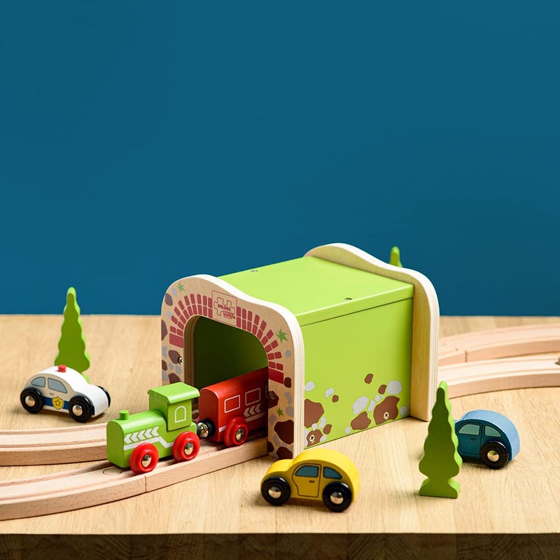 Bigjigs Rail بيججيجس ريل، نفق مزدوج، ألعاب خشبية، مجموعة قطار، نفق قطار، ملحقات مسار القطار الخشبي، ملحقات بيججيجس، ألعاب قطار، نفق قطار للأطفال - Image 4
