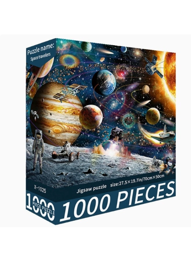 1000pcs لغز الكرتون الكبار ، لغز تحدي الرسم الكرتون ، مناسب للأنشطة العائلية ، ليالي اللعبة ، الهدايا لتخفيف الإجهاد ، المسافرين الفضائيين - Image 1