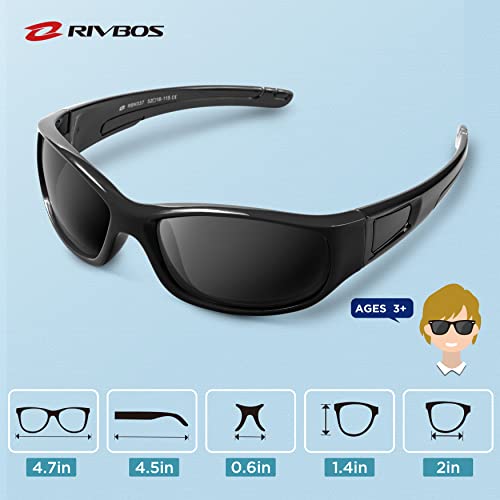 RIVBOS Kids (Age 3-8) Sunglasses Polarized UV Protection Flexible Rubber Glasses Shades with Strap for Boys Girls RBK037-Black - Image 5