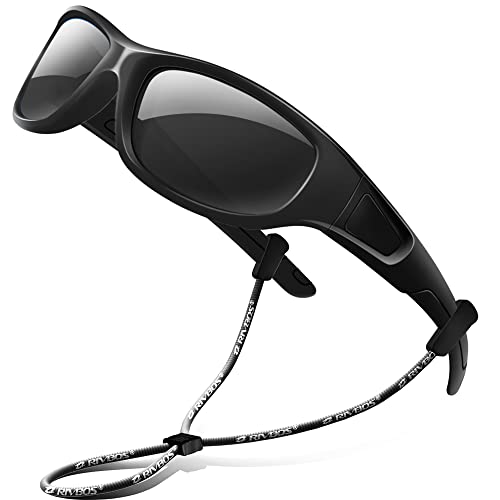 RIVBOS Kids (Age 3-8) Sunglasses Polarized UV Protection Flexible Rubber Glasses Shades with Strap for Boys Girls RBK037-Black - Image 1