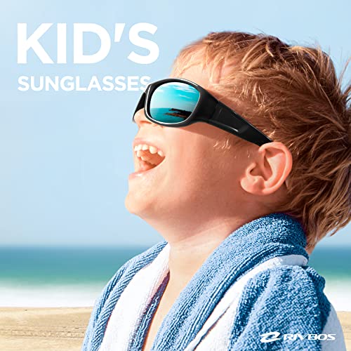 RIVBOS Kids (Age 3-8) Sunglasses Polarized UV Protection Flexible Rubber Glasses Shades with Strap for Boys Girls RBK037-Black - Image 2
