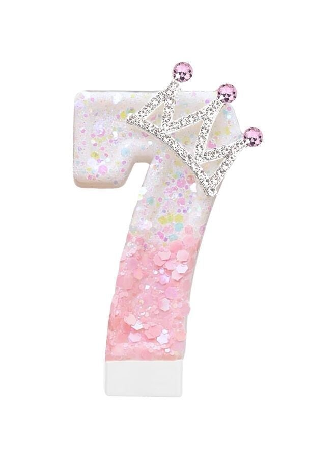 شمعة عيد ميلاد وردية رقم 7 للكعكة من ، غطاء كعكة على شكل تاج وردي، زينة حفلات عيد ميلاد الأميرة، غطاء كب كيك، هدايا الحفلات، لوازم الديكور