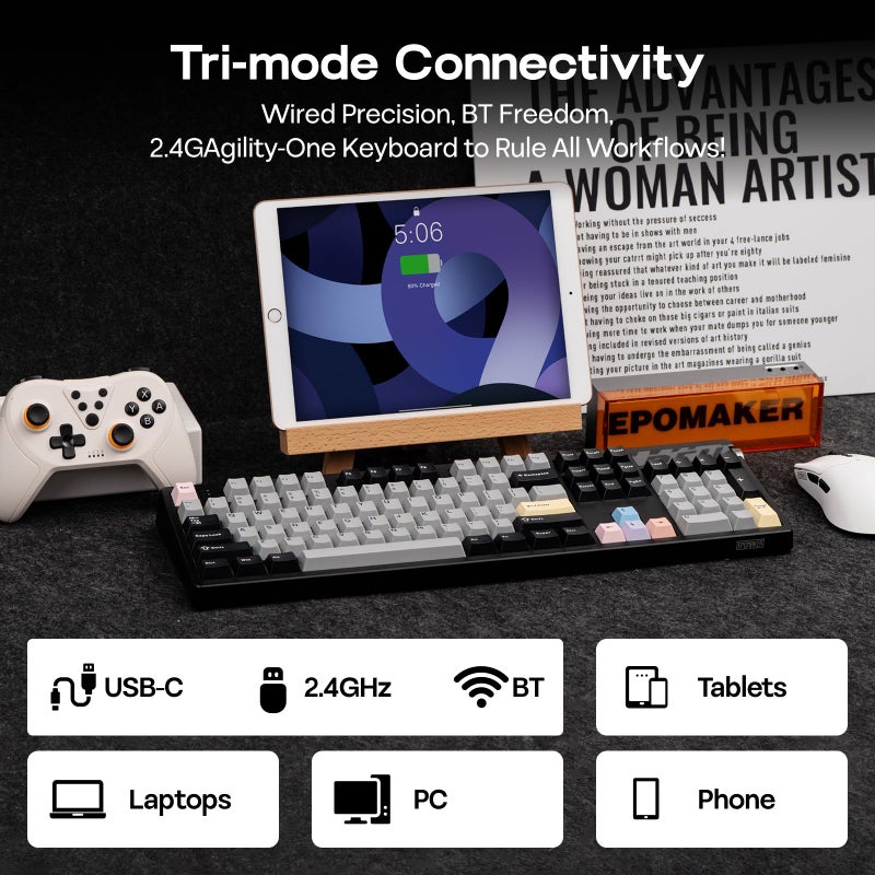 EPOMAKER TH108 PRO Full Size Mechanical Keyboard with Screen & Knob, Wireless Gaming Keyboard with 10000mAh, Creamy Gasket, Hot Swap, Custom Driver, RGB Backlight (Black, Creamy Jade) - Image 5