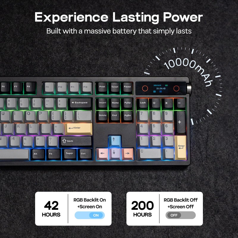 EPOMAKER TH108 PRO Full Size Mechanical Keyboard with Screen & Knob, Wireless Gaming Keyboard with 10000mAh, Creamy Gasket, Hot Swap, Custom Driver, RGB Backlight (Black, Creamy Jade) - Image 4