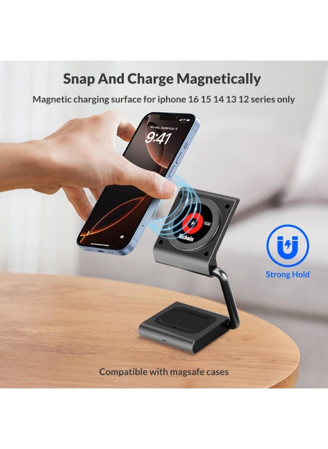 Generic - 3 in 1 Charging Station 15W Compatible with Magsafe Charger Wireless Charger Stand for iPhone 16 15 14 13 12 Series Wireless Charging Station for AirPods iWatch Series - Image 1