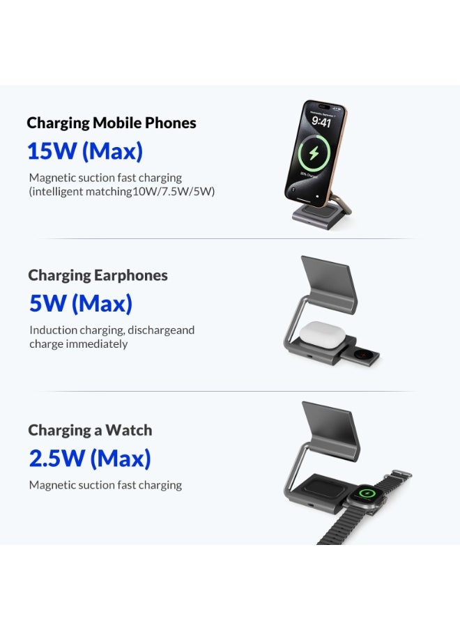 Generic - 3 in 1 Charging Station 15W Compatible with Magsafe Charger Wireless Charger Stand for iPhone 16 15 14 13 12 Series Wireless Charging Station for AirPods iWatch Series - Image 1