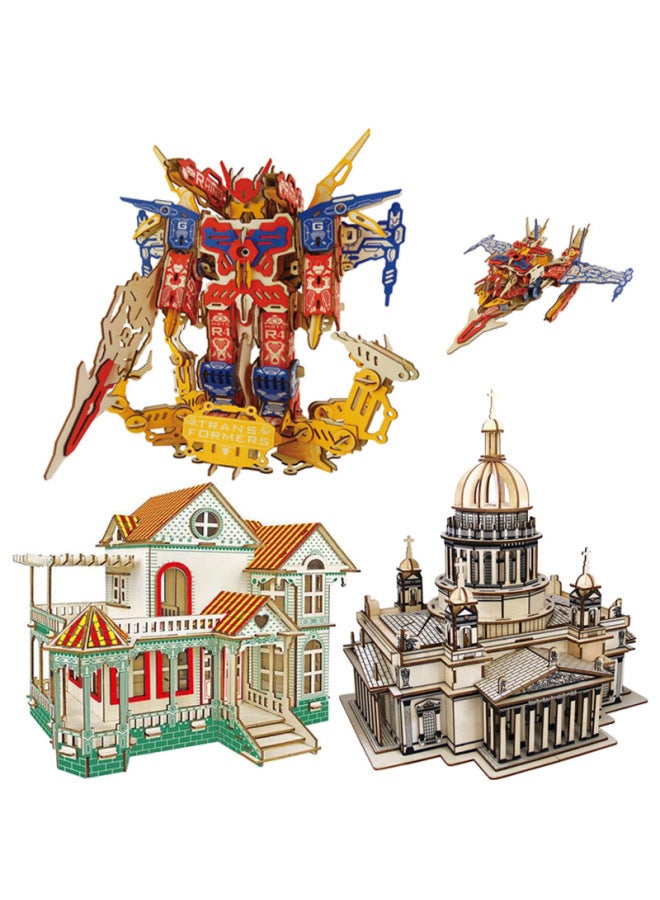 Hand-patched Night Market Stall Hawaiian Villa Laser Cutting 3d Wooden Building Hongtai Puzzle Diy Stereo-Color:Transformers II  - Image 2