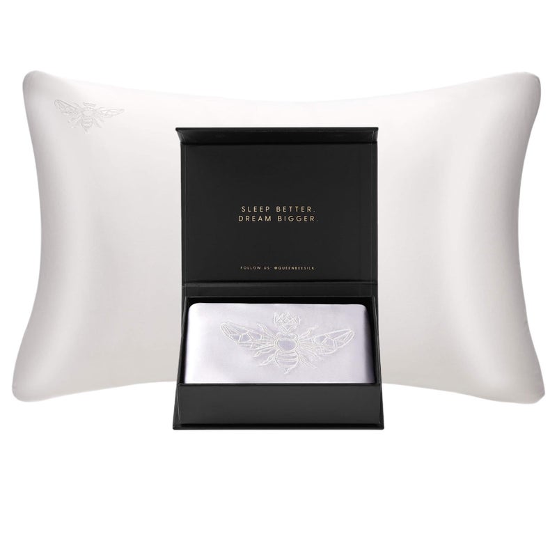 Queen Bee Silk  22 Momme Mulberry Silk Pillowcase White Queen