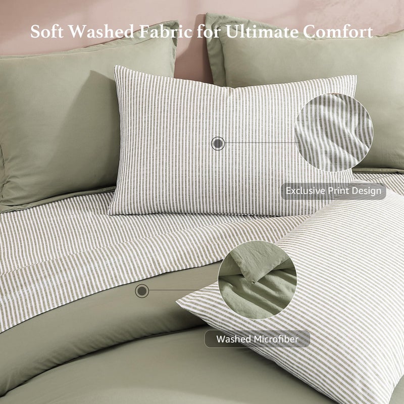 Monbix Queen Comforter Set - 7 Pieces Green Prewashed Bed in a Bag Queen Bedding Sets with Comforters, All Seasons Ultra Soft Comforter Bed Set with Sheets,Pillowcases & Shams - Image 5