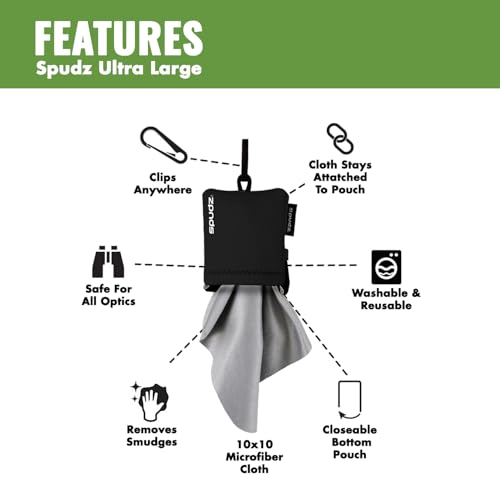 SPUDZ Ultra Microfiber Lens Cleaner with Closeable Bottom – Clip-On Pouch, Washable – for Binoculars, Scopes, Glasses, Screens | Ultra Stealth Shadow, 10 x 10 Inch - Image 3
