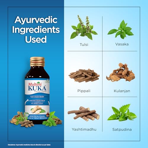 Multani Kuka Cough Syrup Sugar Free 100ml (No Sugar Added) | Get Ayurvedic Relief from Throat Issue, All Types Of cough & Cold | Goodness Of Tulsi, Pippali, Satpudina - Image 3