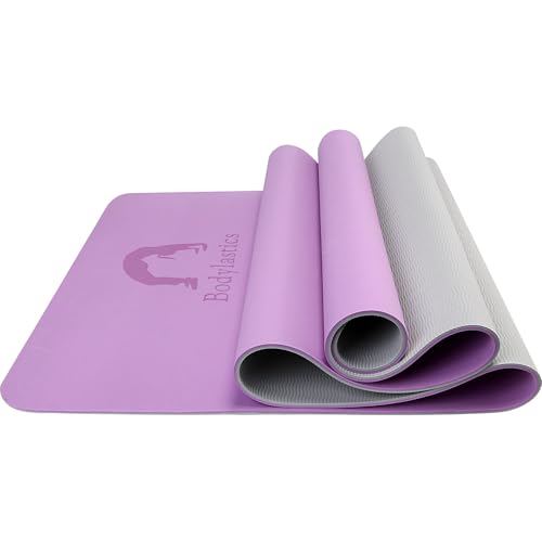 Bodylastics Yoga Mat for Men and Women with Carry Bag TPE 6ft x 2ft x 6mm Large Size Anti Slip & Anti Tear Workout Mat (Pink/Grey) - Image 2