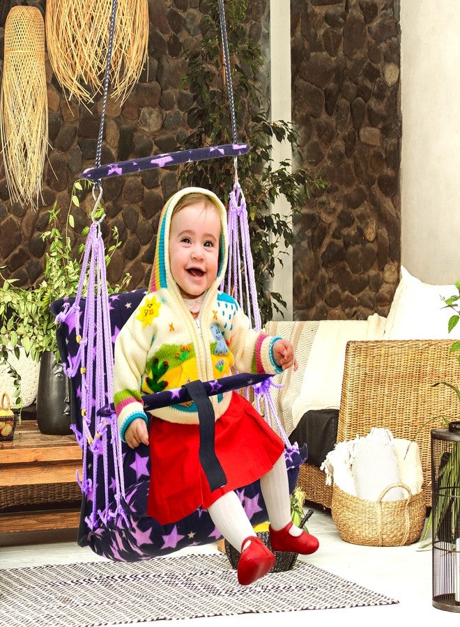 Windson Craft Cotton Baby Hanging Swing for Kids jhula 1-5 Years Swings Cradle Chair uyyala New Born Baby Gifts Foldable and Washable with Safety Belt, Home & Garden (Purple) - Image 1