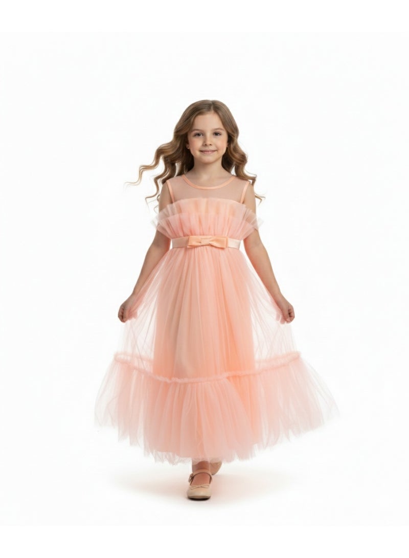 دىدانيالا فستان تول مع حزام وفيونكة صغيرة باللون الوردي - Image 1