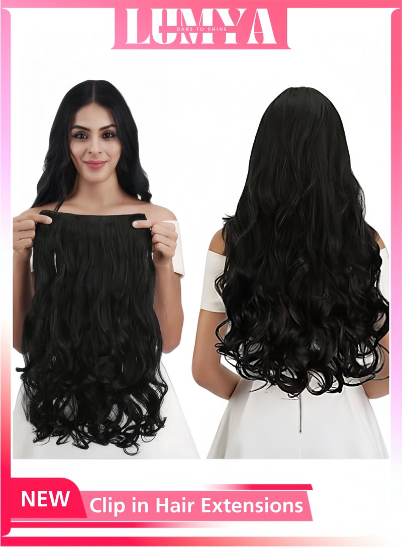 LUMYA 1 Piece Clip in Hair Extensions for Women, Long Wavy Soft Hairpieces,Long Curly Hair Wig, Comfortable and Natural Design, Wavy Heat Resistant Synthetic Fiber Wig Curly Hair for Daily Dating Family Gathering Party(Black Brown,25X50cm) - Image 1