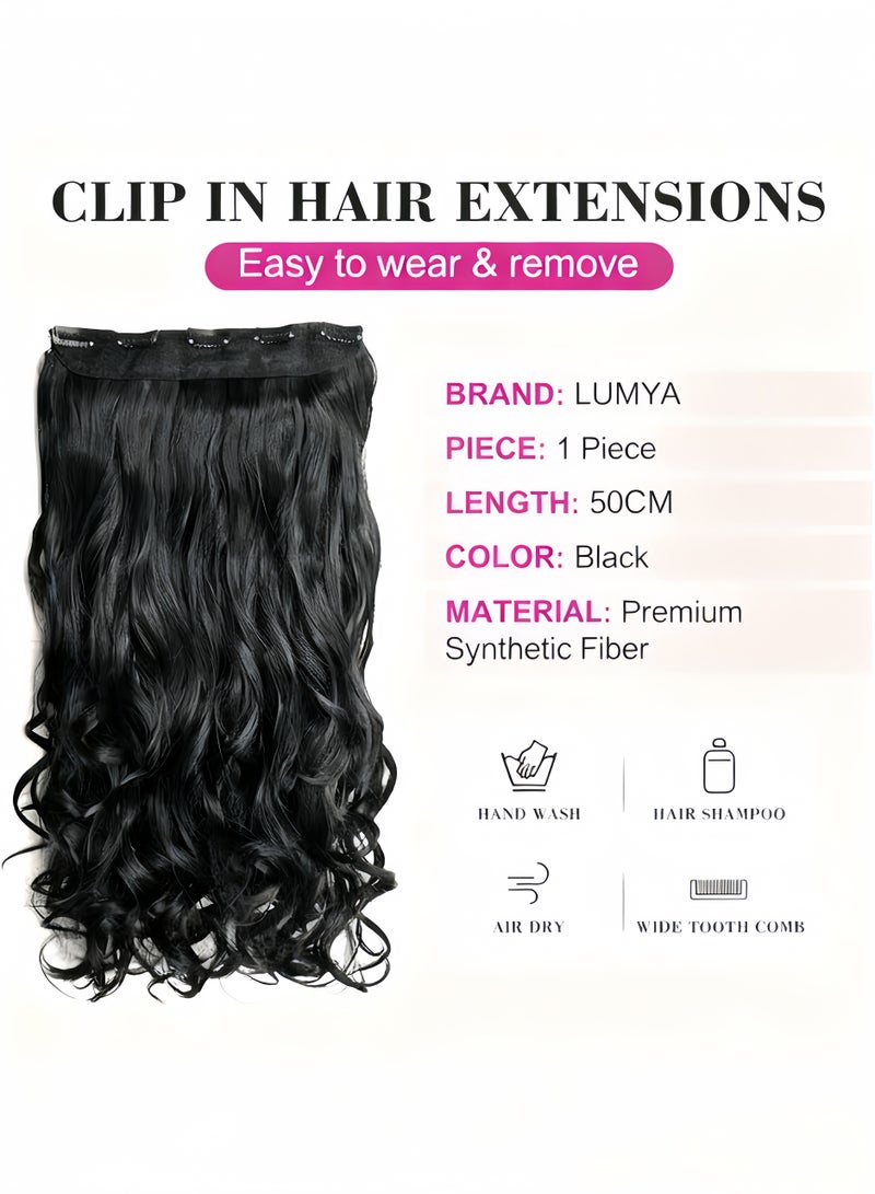 LUMYA 1 Piece Clip in Hair Extensions for Women, Long Wavy Soft Hairpieces,Long Curly Hair Wig, Comfortable and Natural Design, Wavy Heat Resistant Synthetic Fiber Wig Curly Hair for Daily Dating Family Gathering Party(Black Brown,25X50cm) - Image 2