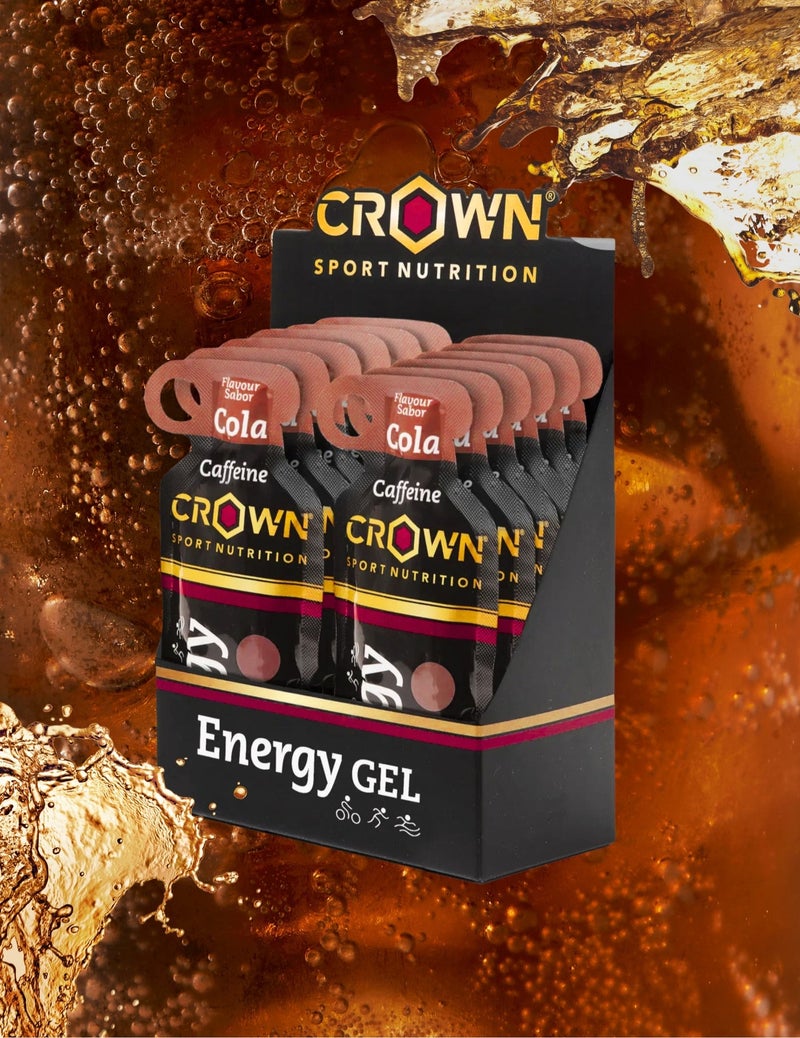 Crown Sport Nutrition Energy Gels (12 x 40g) + Caffeine with liquid texture, carbohydrates, amino acids and electrolytes, Cola Flavor - Image 1