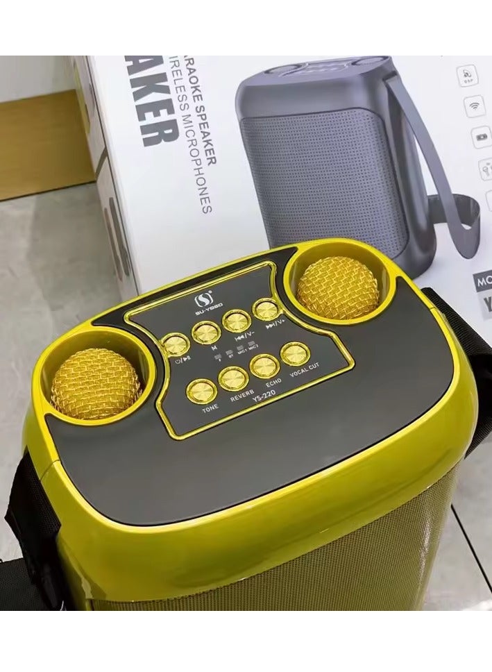YS Outdoor Karaoke Straps Speaker with Dual UHF Wireless Bluetooth Mic Speaker with Microphone - Image 2