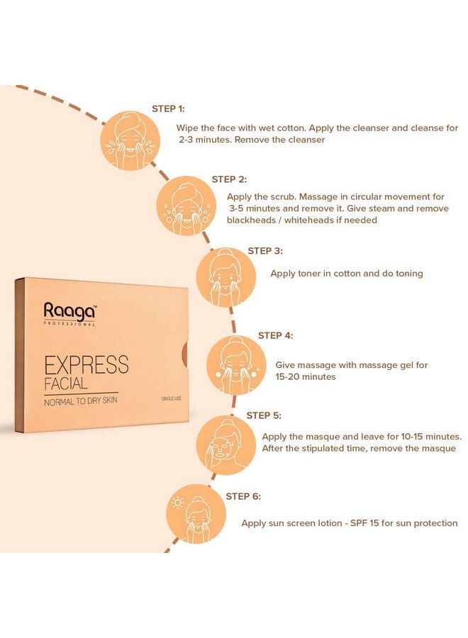RAAGA PROFESSIONAL Express Facial Kit (1+1) ; Normal To Dry Skin; One Time Facial Kit With 6 Sachets 35Gm - Image 5
