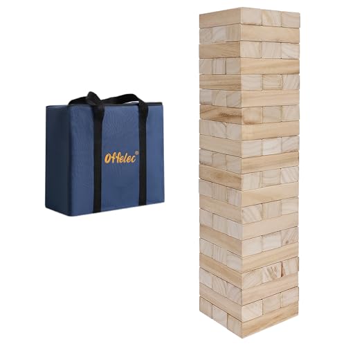 Offelec Tumbling Tower Blocks GamesLarge Wooden Blocks Stacking Game for Kids Adults Family Classic Stacking Board Games for Indoor Outdoor Backyard Lawn Stack to Over 32Ft 60pcs with Carrying Bag - Image 1