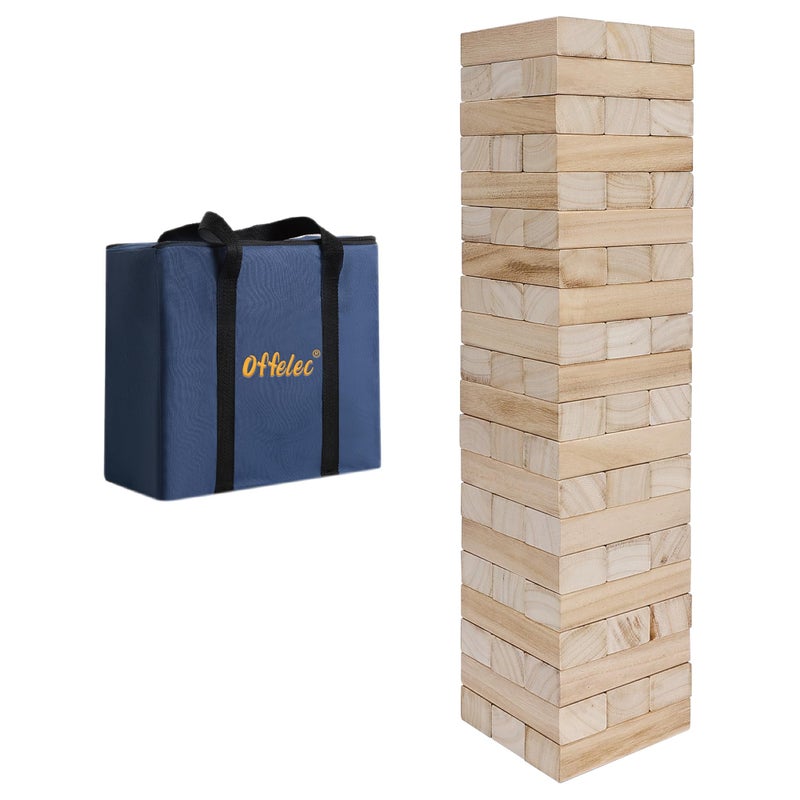 Offelec Tumbling Tower Blocks GamesLarge Wooden Blocks Stacking Game for Kids Adults Family Classic Stacking Board Games for Indoor Outdoor Backyard Lawn Stack to Over 32Ft 60pcs with Carrying Bag - Image 3