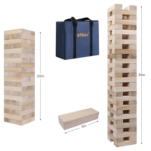 Offelec Tumbling Tower Blocks GamesLarge Wooden Blocks Stacking Game for Kids Adults Family Classic Stacking Board Games for Indoor Outdoor Backyard Lawn Stack to Over 32Ft 60pcs with Carrying Bag - Image 5