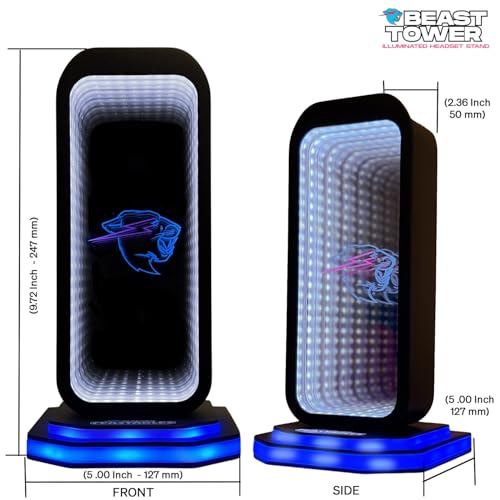 Feastables Beast Tower MrBeast Gaming Headphone Stand | RGB Light Display with Infinity Mirror Effect and Logo | Universal Headset Holder; USB Powered Desk Computer Accessory for Gamers and Streamers - Image 5
