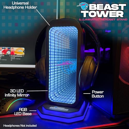 Feastables Beast Tower MrBeast Gaming Headphone Stand | RGB Light Display with Infinity Mirror Effect and Logo | Universal Headset Holder; USB Powered Desk Computer Accessory for Gamers and Streamers - Image 2