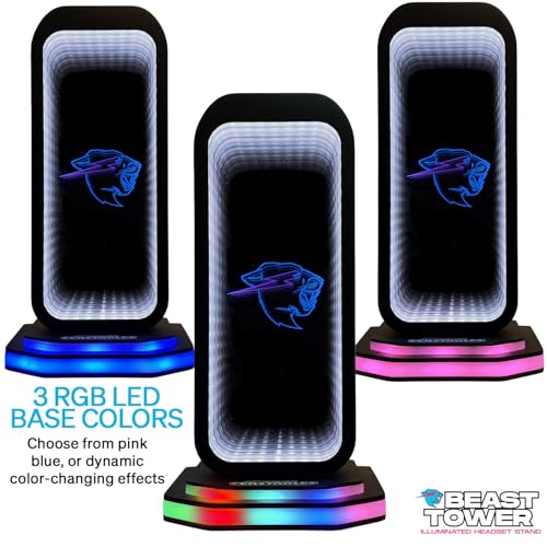 Feastables Beast Tower MrBeast Gaming Headphone Stand | RGB Light Display with Infinity Mirror Effect and Logo | Universal Headset Holder; USB Powered Desk Computer Accessory for Gamers and Streamers - Image 4